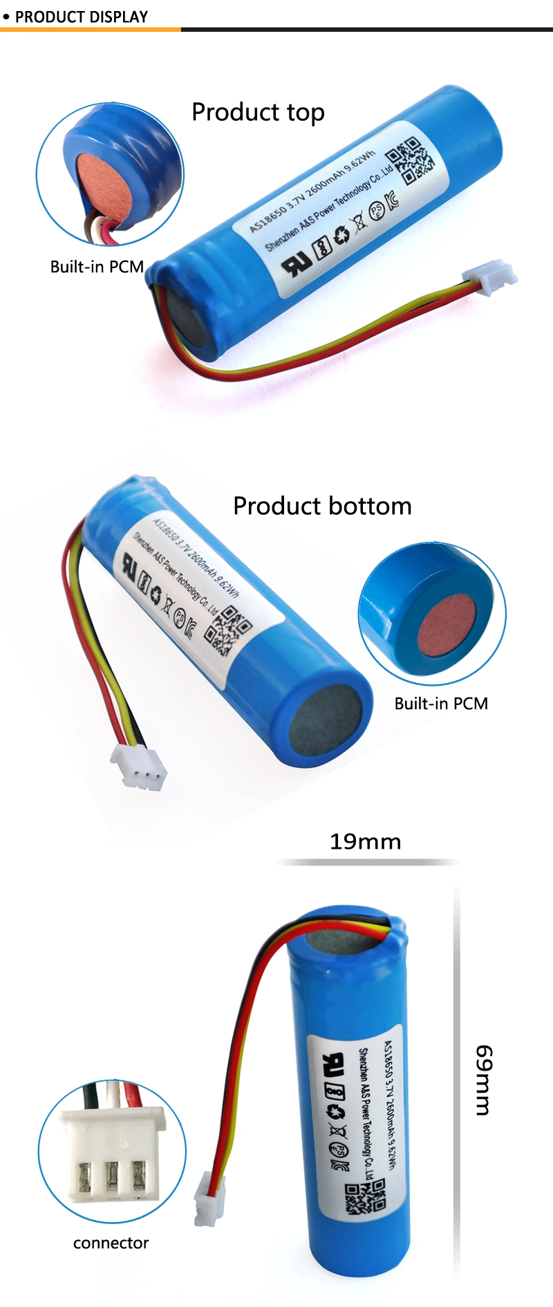 18650 2600mAh Cylinder Lithium Battery for Bluetooth Headset, Bluetooth Speaker